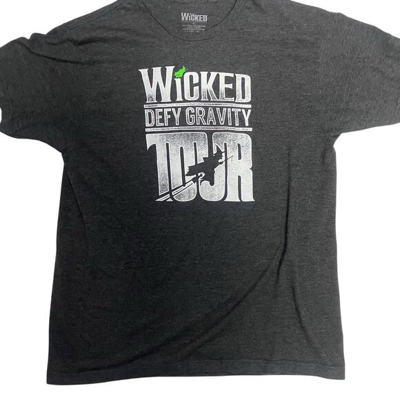 Wicked Defy Gravity Tour Musical Tee Shirt Short Sleeve Large Gray - Picture 2 of 6